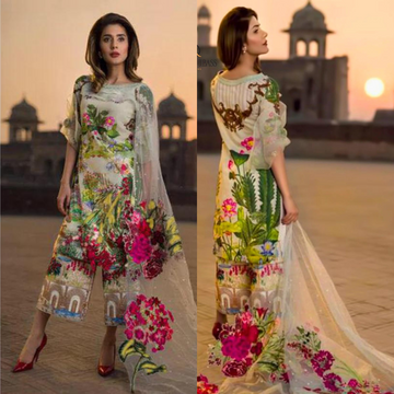 Lawn 3-Pcs Printed Plus Heavy Embroidered With Organza Dupatta Zab759